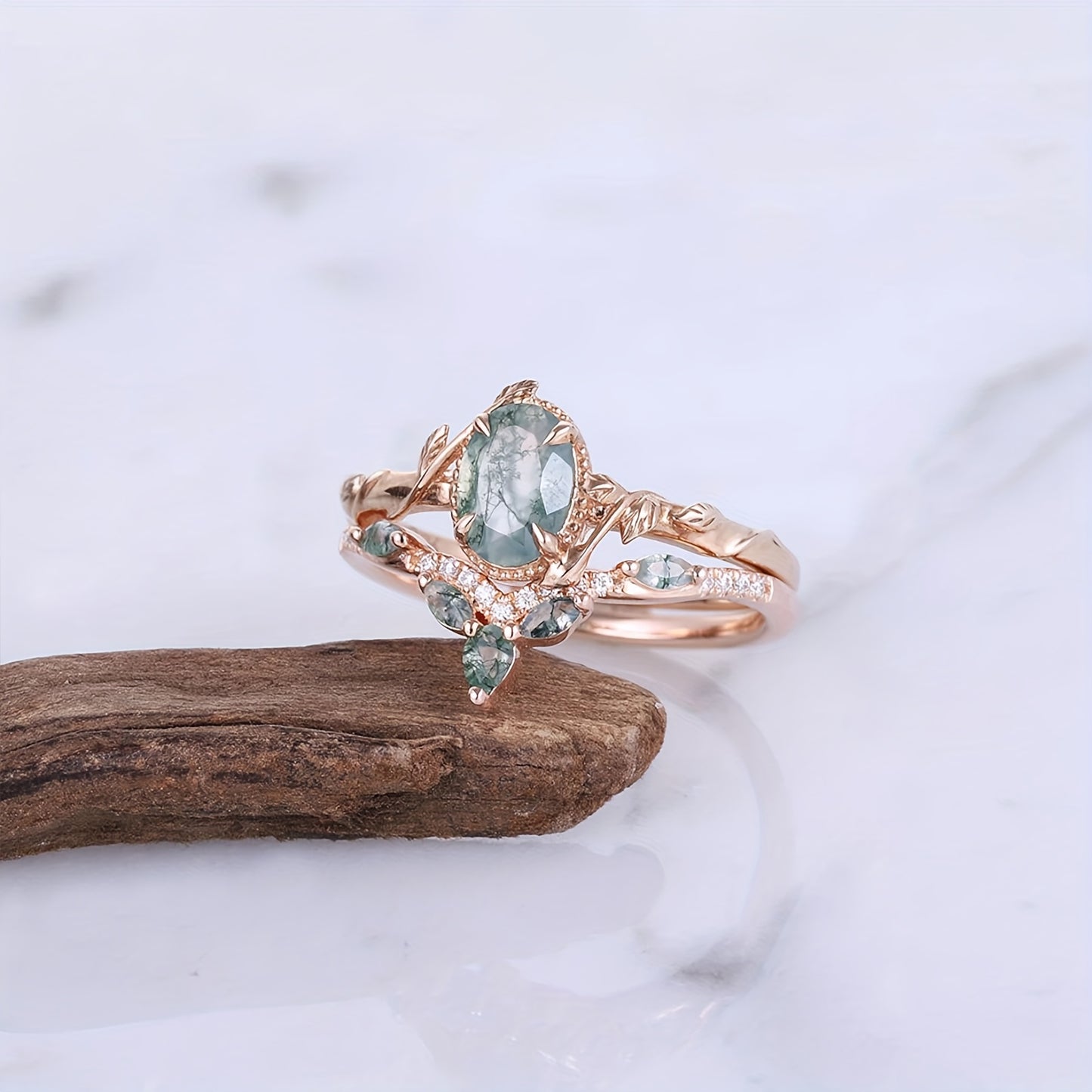 Moss Agate Ring For Women 925 Sterling Silver Green Moss Agate Set Ring For Women Promise Ring Engagement Moss Agate Jewelry For Anniversaries