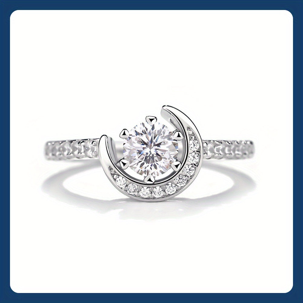 925 Silver Moissanite Moon Ring Women's Colourful Round Cut Vintage Elegant Birthday Gift Mother's Day Gift Wedding Engagement Anniversary Gift Best Gift for Girlfriend Daily Wear