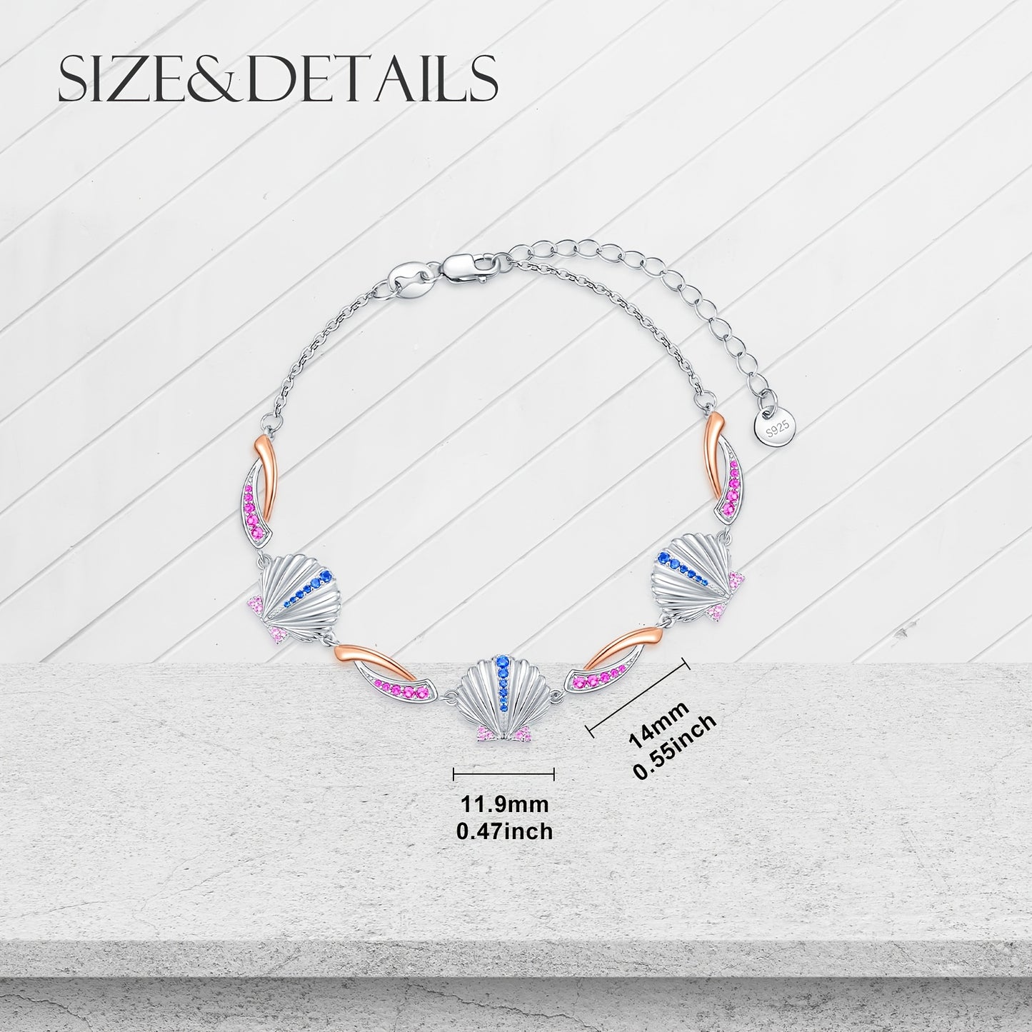 Shell Bracelets for Women Gemstone Bracelet 925 Sterling Silver Colored Gemstone Ocean Shell Bracelet for Women Ladies
