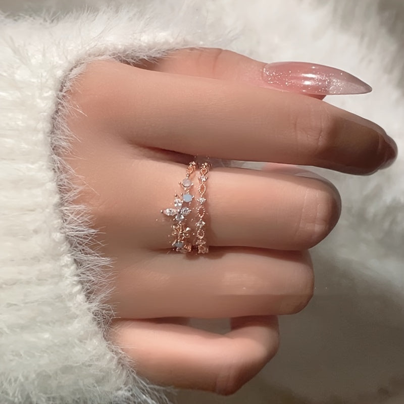 Butterfly Fairy Ring Female Forest Super Fairy Heart Fold Finger Ring Fashion Double Layer Butterfly Opening Ring, Perfect Birthday Gift, High Jewelry