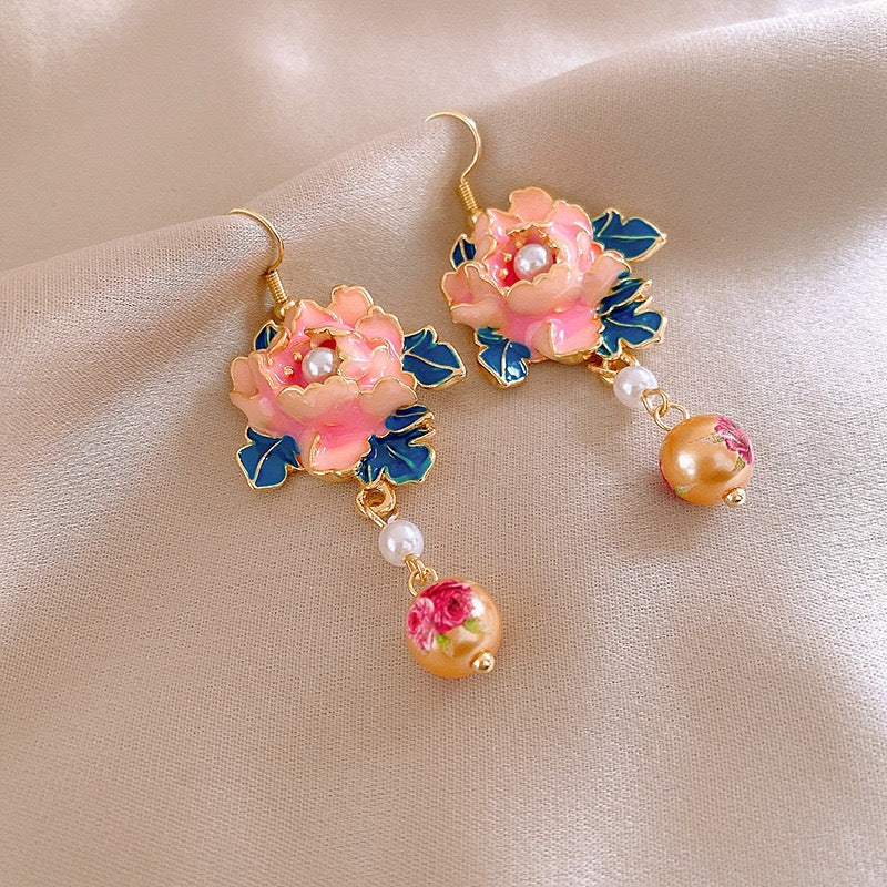 Copper Pearl Drop Earrings Mixed Color Copper Crafted Elegant Floral Pearl Drop Earrings - Perfect for Everyday Chic & Special Occasions for Women
