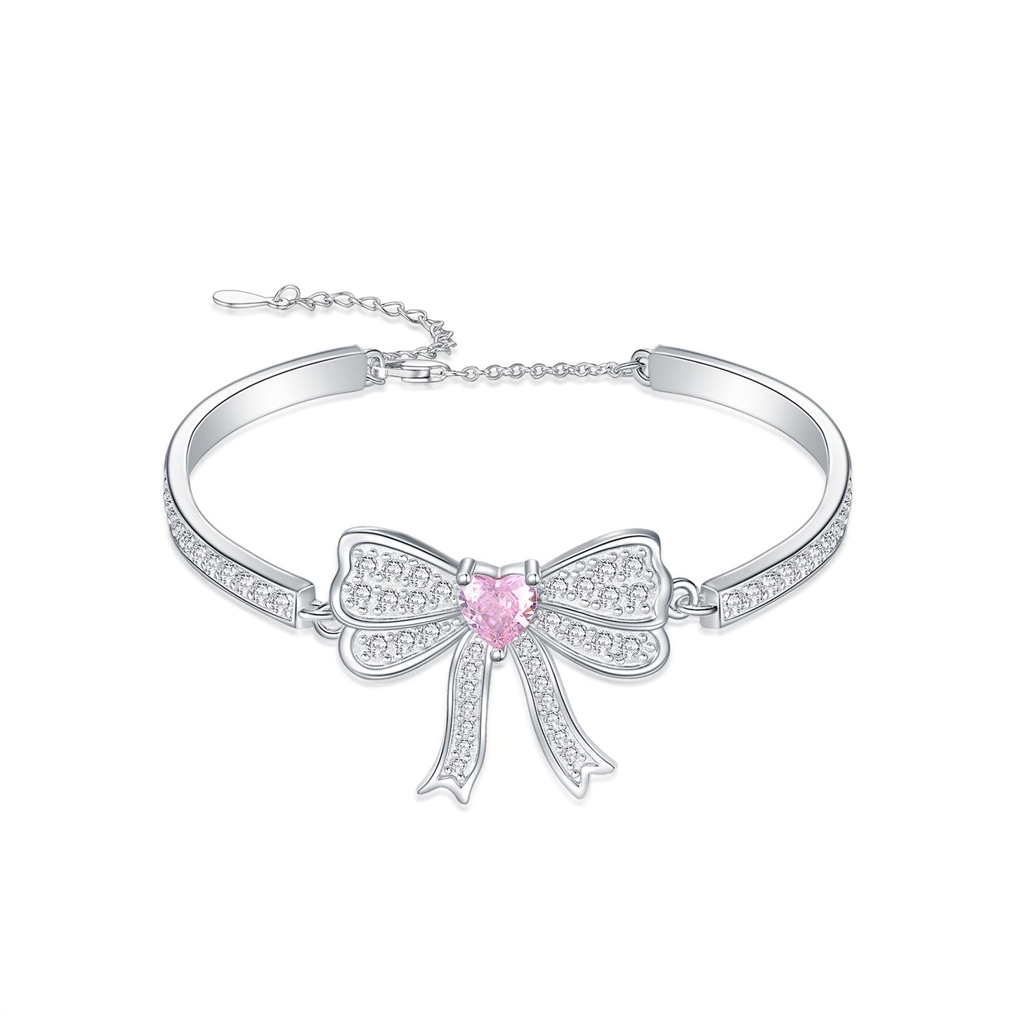 Bow Bangle Bracelet for Women 925 Sterling Silvery Bracelet Synthetic Zirconia Bow Knot Cuff Jewelry Gifts