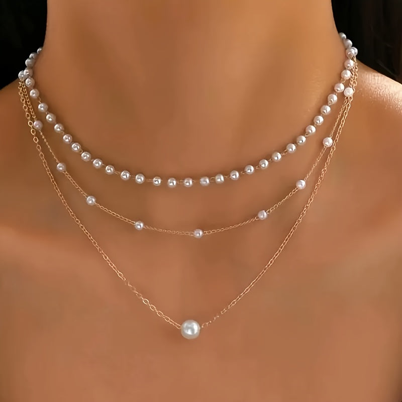 3pcs\u002FSet Graceful Minimalist Multi-Layered Artificial Pearl Charm Necklace Elegant Temperament Versatile Daily Banquet Party Wear Women's Jewelry, Mother's Day Gifts, Necklace for Women, Birthday Gift for Her