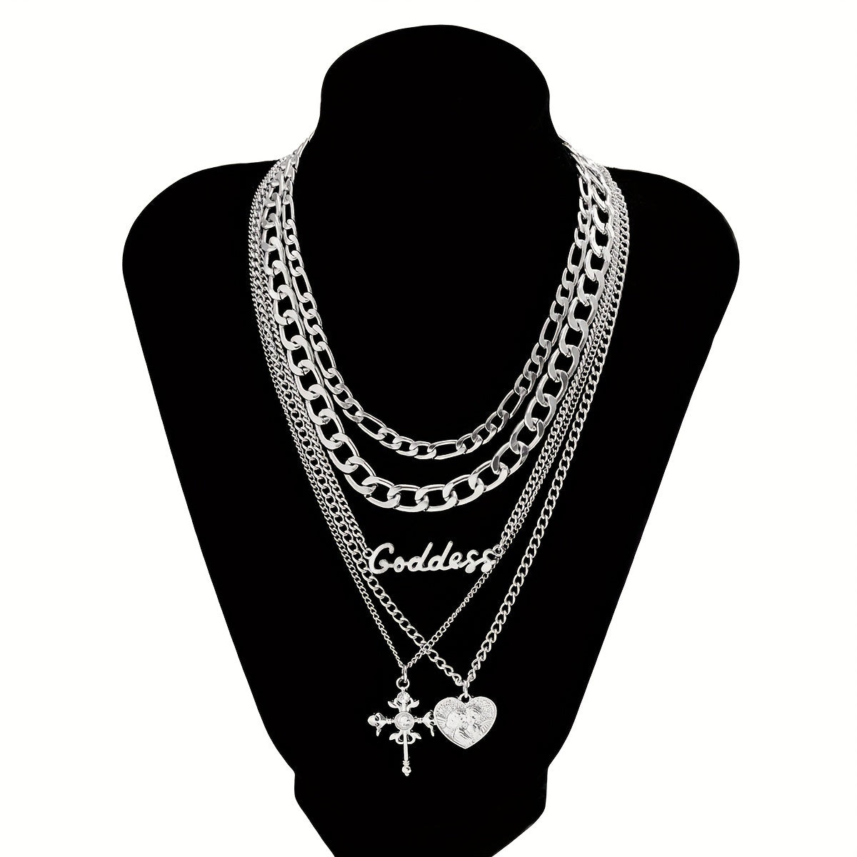 Set Of 5 Trendy Heart Cross Letter Pendants With Golden Chain For Women, Perfect For Parties And Dates As A Gift