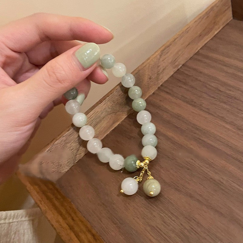 Elegant for Lotus Pendant Bracelet with Geometric Beads – Stylish Zinc Alloy Hand Ornament for Women, Perfect Gift for Girlfriend or Couple, Green and White Beads with Golden Accents, Casual Attire or Vacation Style