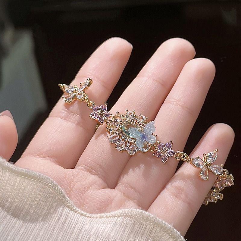 Vintage Elegant Alloy Flower Butterfly Bracelet, Adjustable Fairy Style, Perfect for Gifts and Daily Wear, Valentine'S Day Accessory