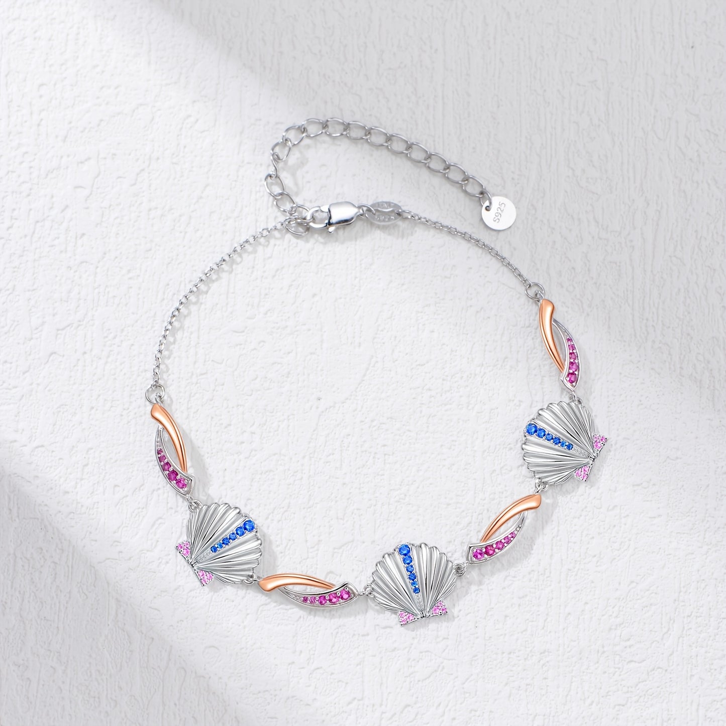 Shell Bracelets for Women Gemstone Bracelet 925 Sterling Silver Colored Gemstone Ocean Shell Bracelet for Women Ladies