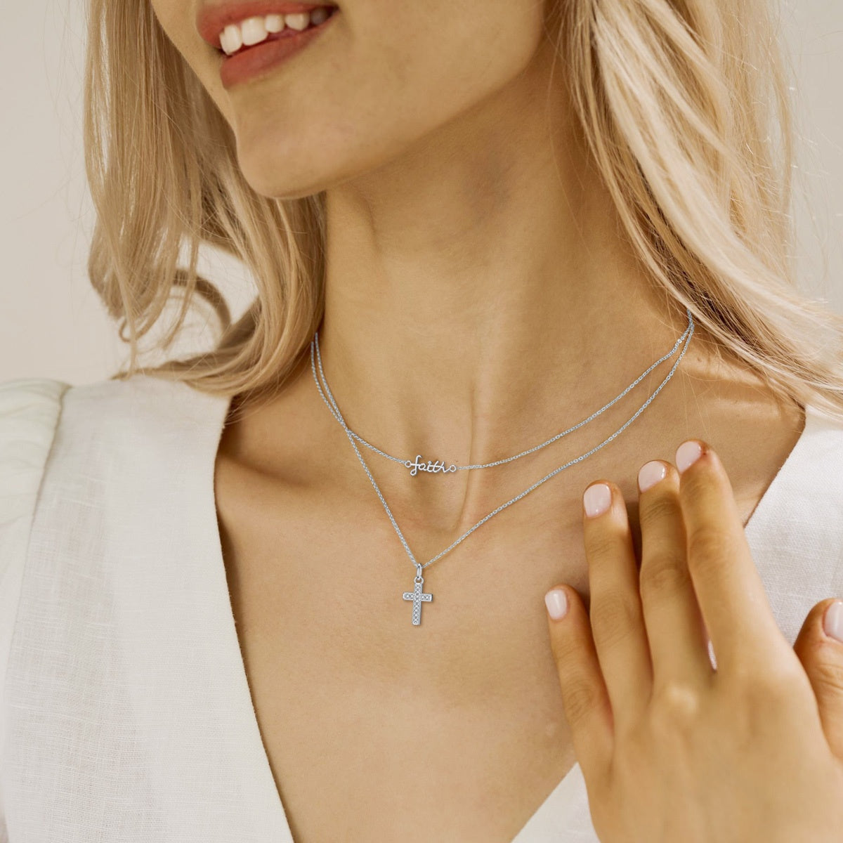 Elegant 925 Sterling Silver Faith & Cross Layered Necklace with Lab-Grown Gemstone - Perfect for Daily Wear or Gifting, Christmas Jewelry|Elegant Necklace|Durable Jewelry