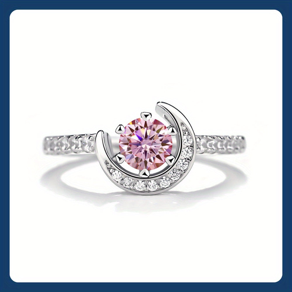 925 Silver Moissanite Moon Ring Women's Colourful Round Cut Vintage Elegant Birthday Gift Mother's Day Gift Wedding Engagement Anniversary Gift Best Gift for Girlfriend Daily Wear