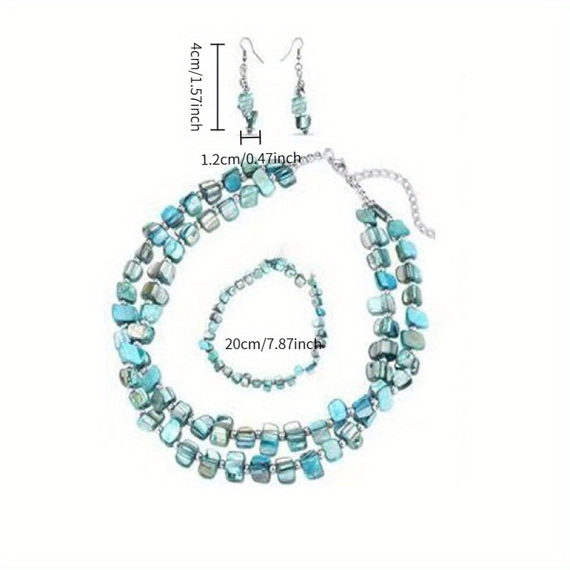 4pcs Retro Bohemian Handmade Two-Tone Shell Beaded Necklace, Bracelet And Earring Set. Creative And Colorful Options, Suitable for Ladies' Accessories for Parties And Festivals.