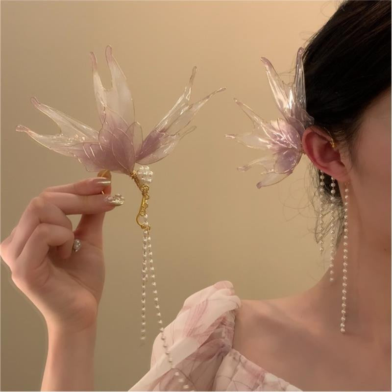 1pc Non-Piercing Ear Clip Pendant - Pastel Pink & Clear Beads, Fairy-like Elegant Non-Piercing earring for Women, Everyday & Formal Events, Lightweight Party Wedding Accessories - Year-Round Wear