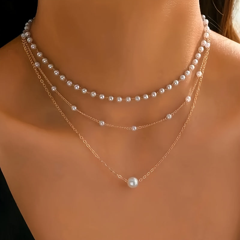 3pcs\u002FSet Graceful Minimalist Multi-Layered Artificial Pearl Charm Necklace Elegant Temperament Versatile Daily Banquet Party Wear Women's Jewelry, Mother's Day Gifts, Necklace for Women, Birthday Gift for Her