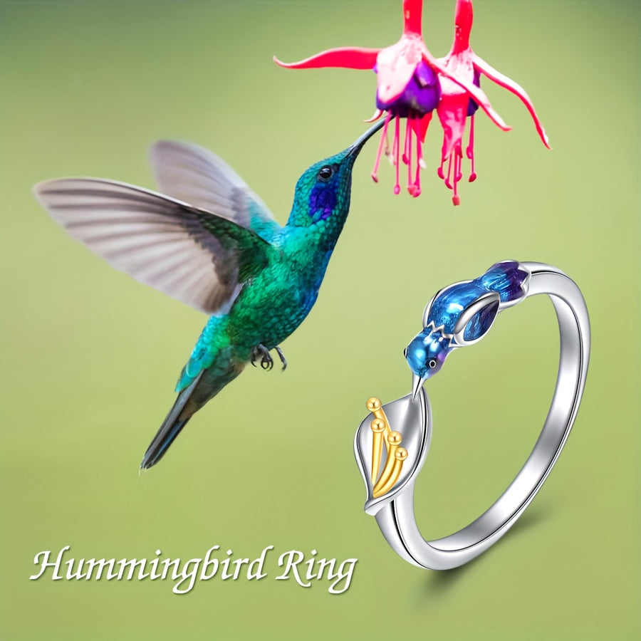 YFN Hummingbird Ring 925 Sterling Silver Animal Rings For Women (Resizable Ring)