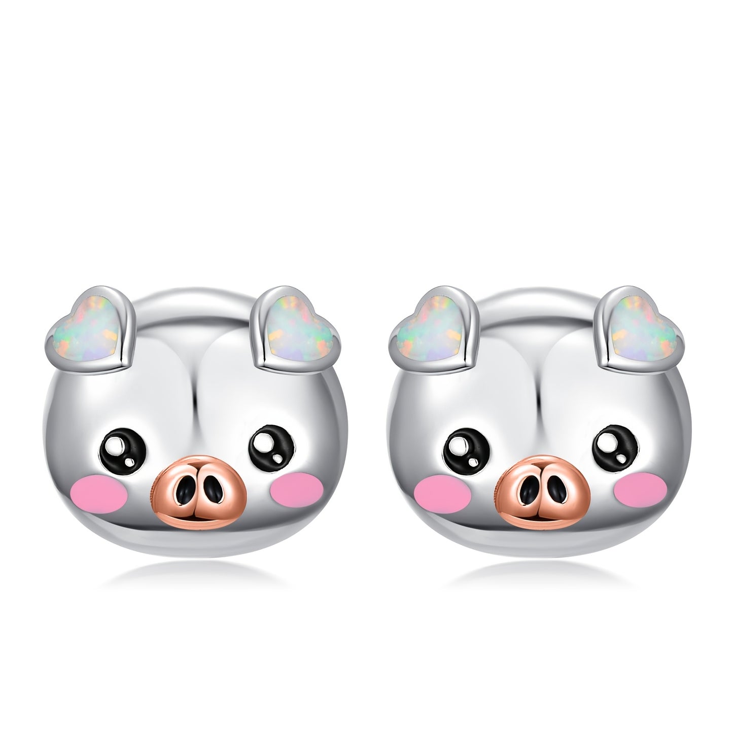 Pig Earrings For Women 925 Sterling Silvery Synthetic Opal Cute Pig Stud Earrings Jewellery Birthday Gifts
