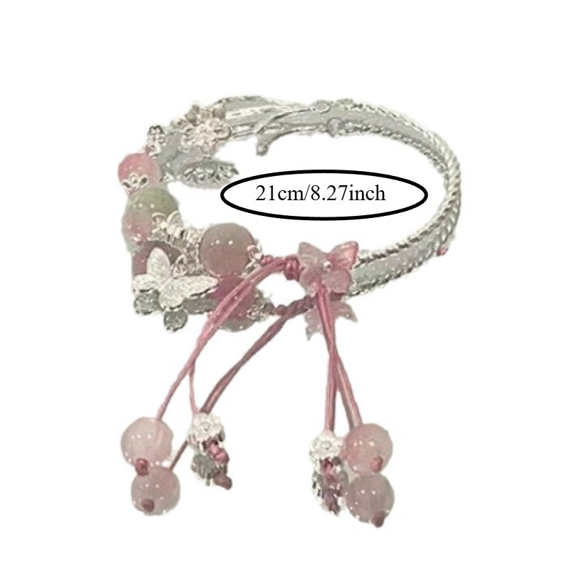 Spring Cherry Blossom Pink Butterfly Bracelet Valentine's Day Temperament Exquisite Design Bracelet High Value Chinese Style Sweet Student Hand Jewelry to Send Girlfriends