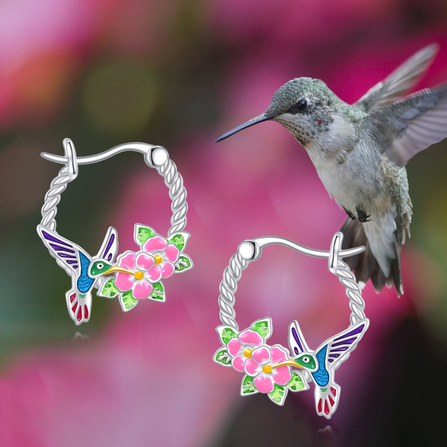Hummingbird Earrings 925 Sterling Silver Hummingbird Hoop Earrings Cute Bird Earrings Jewelry Gifts for Women