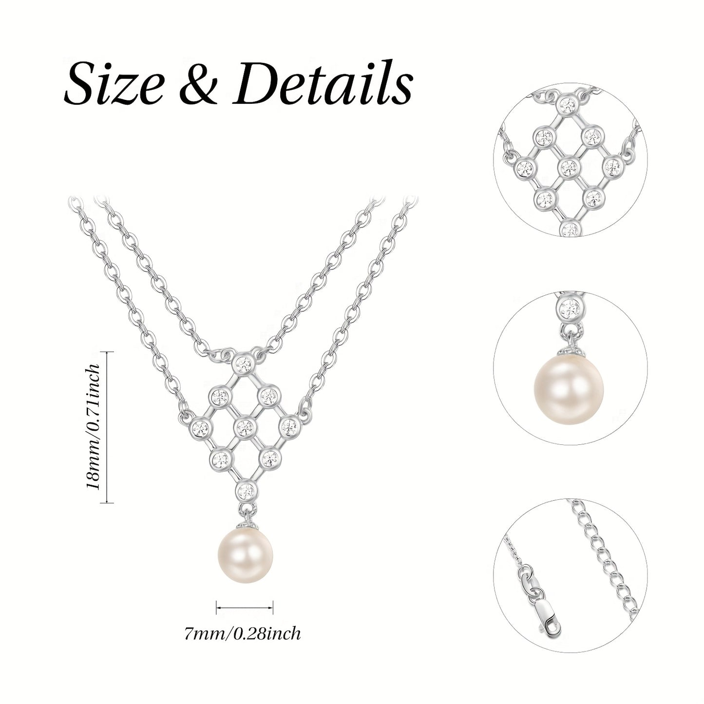 Imitation Pearl Necklace 925 Pure Silvery White Single Imitation Pearl Necklace Multi-layered Imitation Pearl Necklace with Pendant Imitation Pearl Jewelry Women's Gift, Best for Christmas