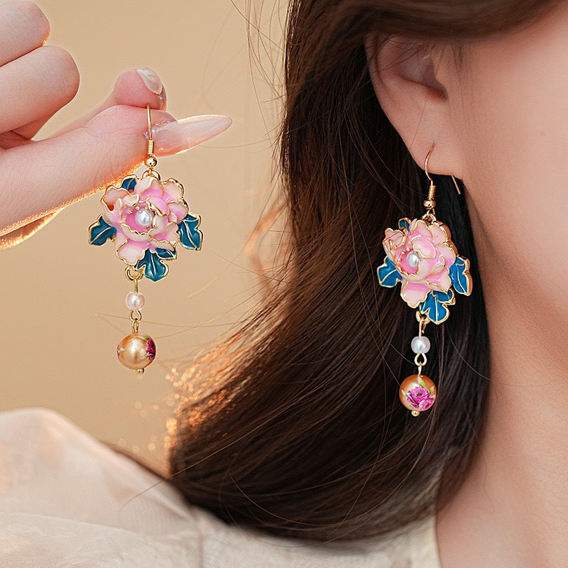 Copper Pearl Drop Earrings Mixed Color Copper Crafted Elegant Floral Pearl Drop Earrings - Perfect for Everyday Chic & Special Occasions for Women
