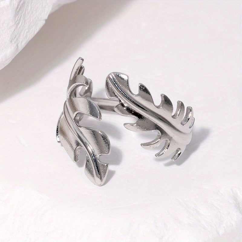 1pc Retro Simple Leaf shaped Open Ring, Women's Fashionable and Elegant Leaf Adjustable Ring, Ring Jewelry, Daily Wear