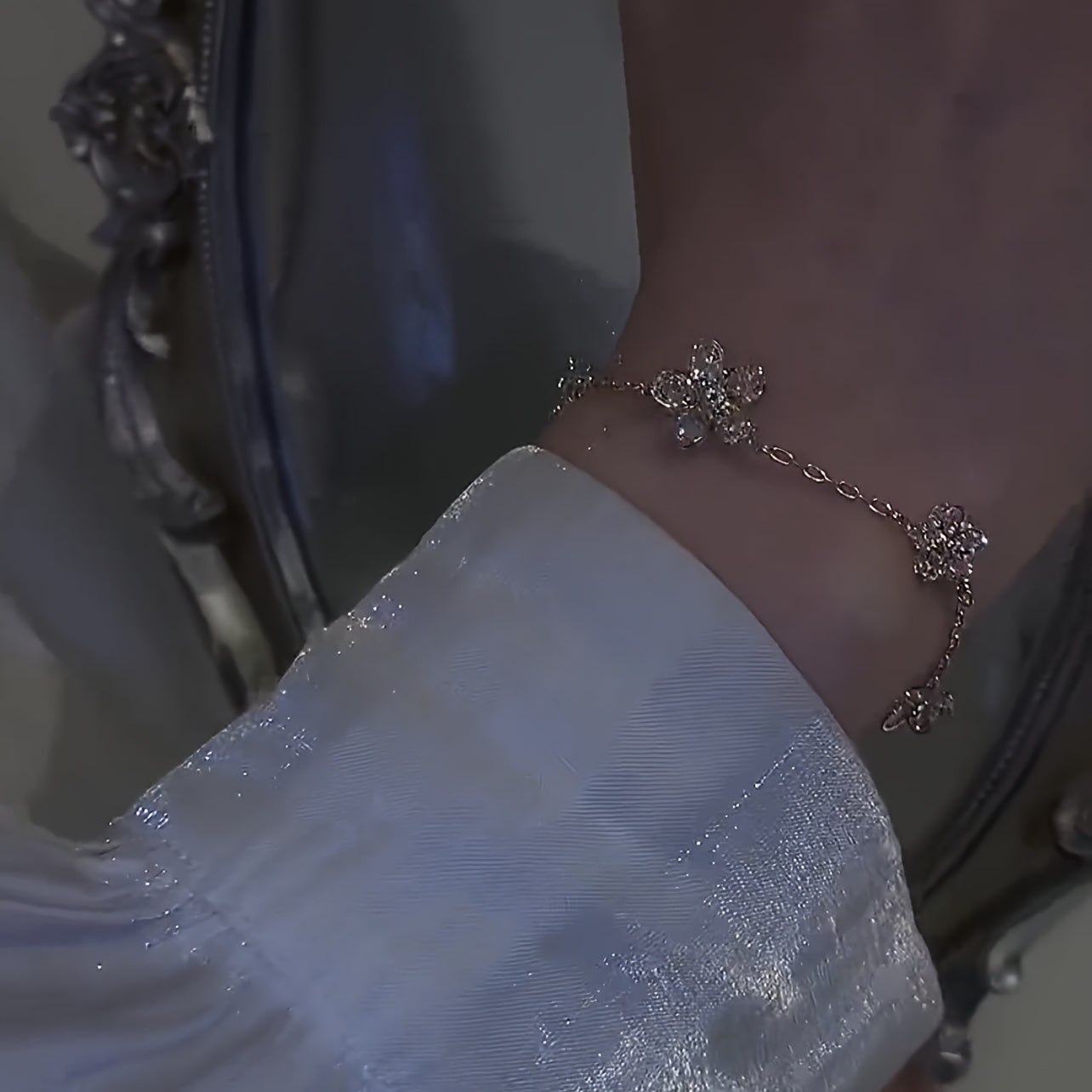Elegant Cubic Zirconia Flower Bracelet - Sparkling Multicolor Gemstone Design, Durable Copper Alloy, Perfect for Casual Attire, Parties & Special Occasions, Flower Bracelet