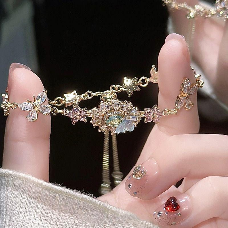 Vintage Elegant Alloy Flower Butterfly Bracelet, Adjustable Fairy Style, Perfect for Gifts and Daily Wear, Valentine'S Day Accessory