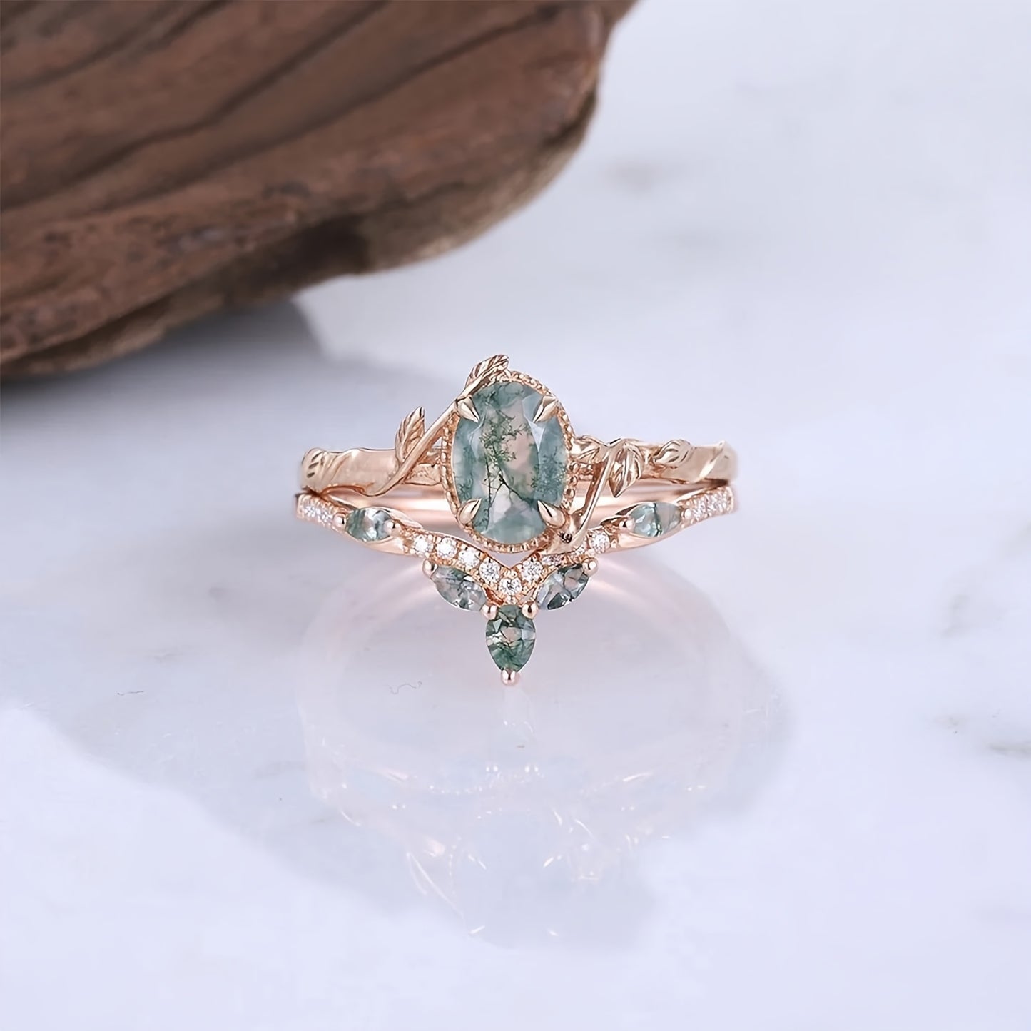 Moss Agate Ring For Women 925 Sterling Silver Green Moss Agate Set Ring For Women Promise Ring Engagement Moss Agate Jewelry For Anniversaries