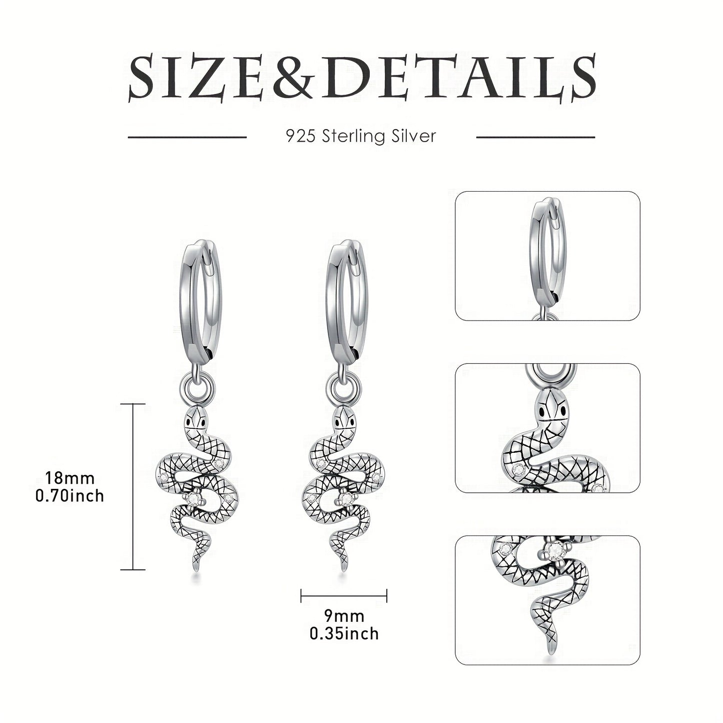 Snake Earrings for Women Sterling Silver Cute Snake Hoop Dangle Earrings Snake Jewelry Gifts for Women Mom Wife Girlfriend Daughter
