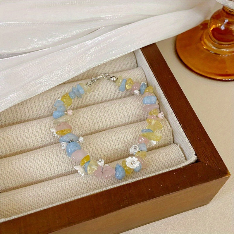 1pc Fashion Simple Dopamine Sweet Wind Flower Crushed Stone Bead Bracelet Fashion Personalized Color Bracelet