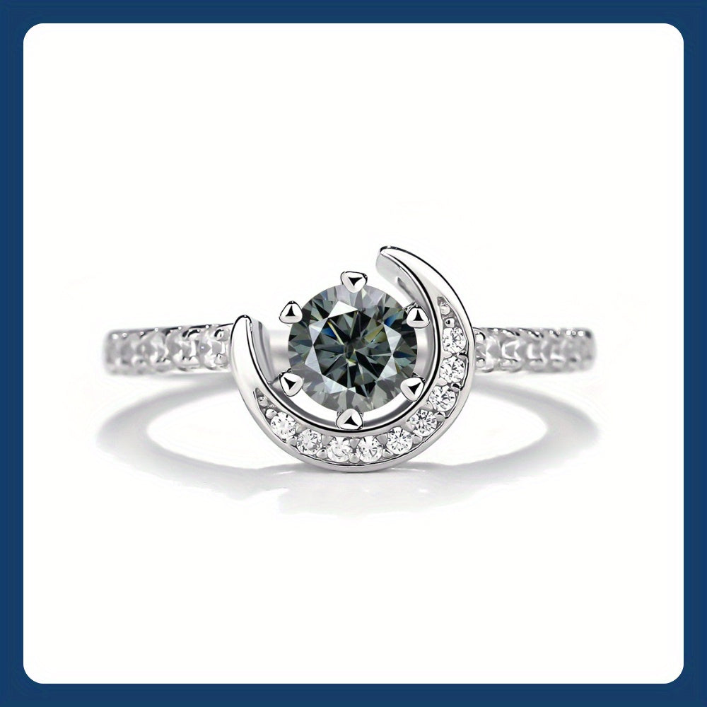 925 Silver Moissanite Moon Ring Women's Colourful Round Cut Vintage Elegant Birthday Gift Mother's Day Gift Wedding Engagement Anniversary Gift Best Gift for Girlfriend Daily Wear