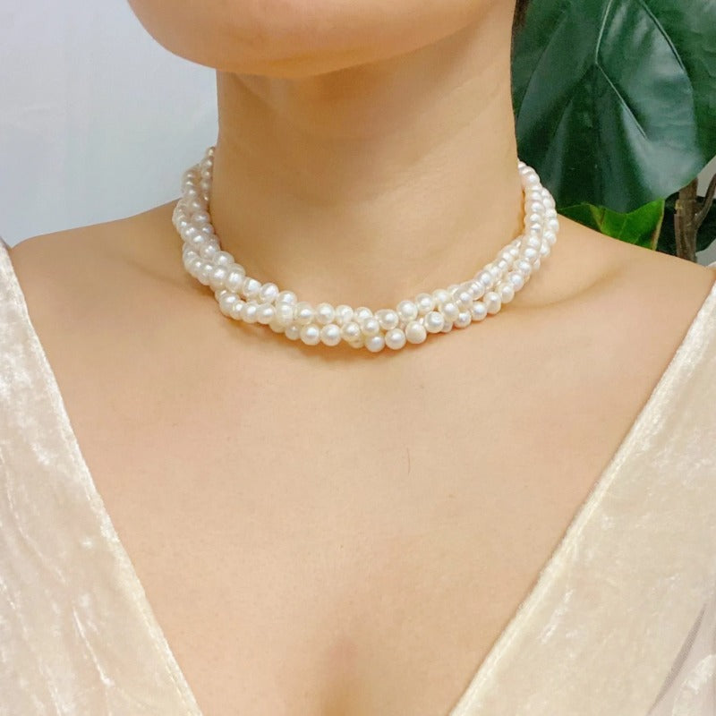 Three Strands Freshwater Necklace - 15\
