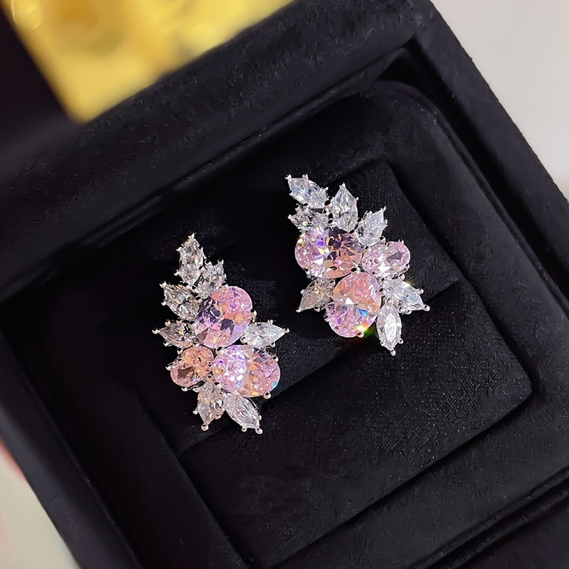 Sparkling Cherry Blossom Pink Flower Earrings for Women in Spring and Summer with Super Sweet and Gentle Temperament