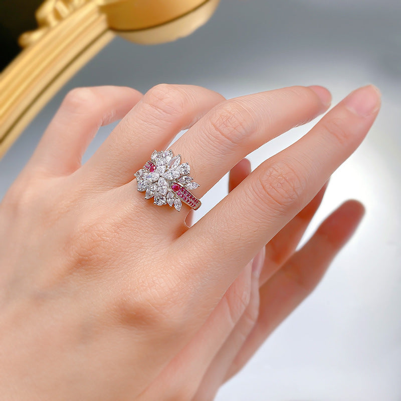 S925 925 Silver Rainbow Bridge Brocade Ring for, Luxury High Carbon Stone Personality Fashion Exquisite Jewelry Anniversary Birthday Valentine's Day Christmas Gift, for Teenager