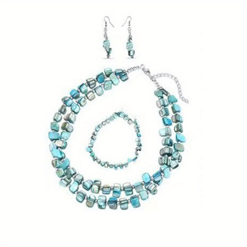 4pcs Retro Bohemian Handmade Two-Tone Shell Beaded Necklace, Bracelet And Earring Set. Creative And Colorful Options, Suitable for Ladies' Accessories for Parties And Festivals.