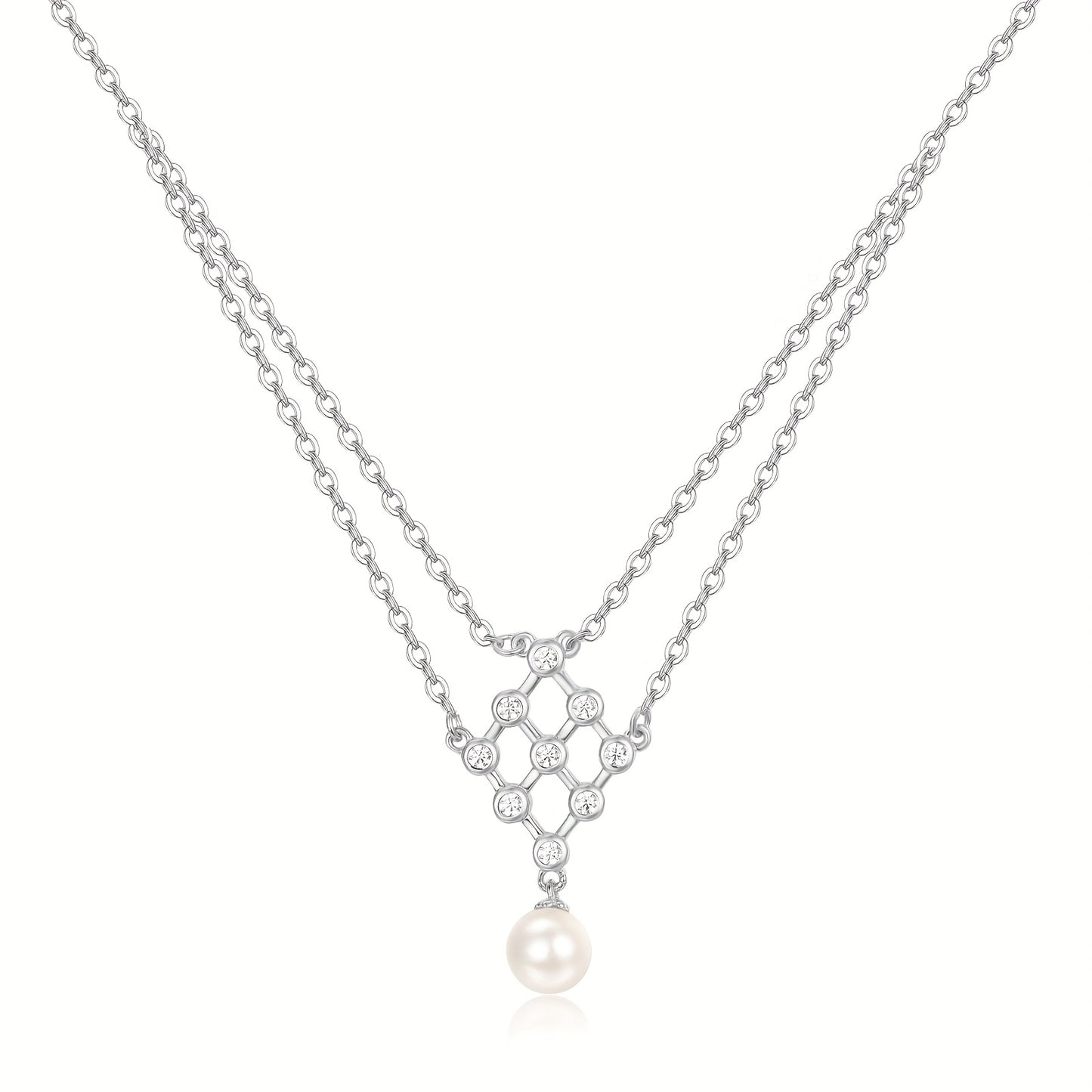 Imitation Pearl Necklace 925 Pure Silvery White Single Imitation Pearl Necklace Multi-layered Imitation Pearl Necklace with Pendant Imitation Pearl Jewelry Women's Gift, Best for Christmas