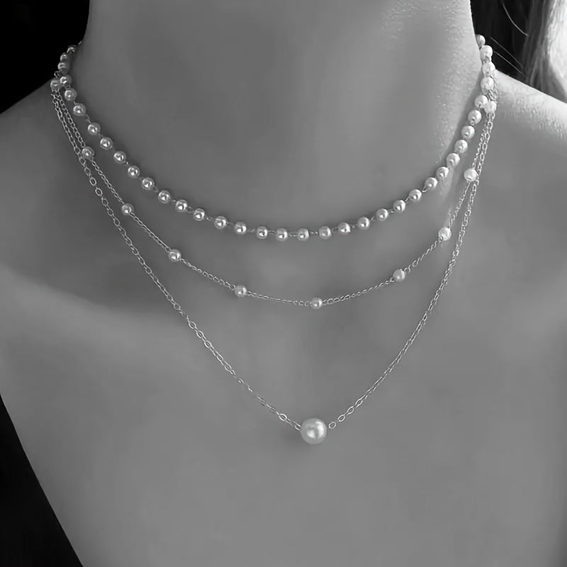 3pcs\u002FSet Graceful Minimalist Multi-Layered Artificial Pearl Charm Necklace Elegant Temperament Versatile Daily Banquet Party Wear Women's Jewelry, Mother's Day Gifts, Necklace for Women, Birthday Gift for Her