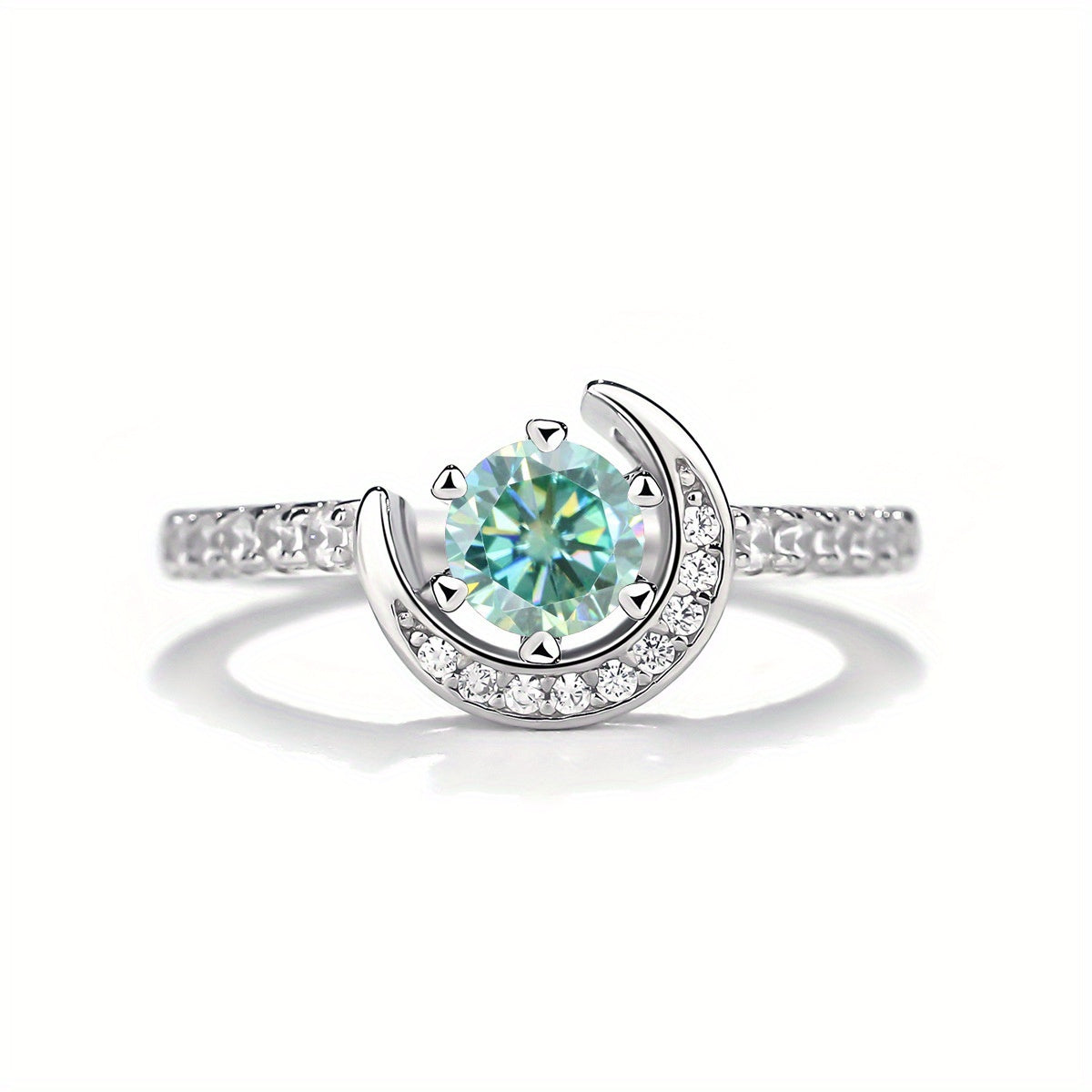 925 Silver Moissanite Moon Ring Women's Colourful Round Cut Vintage Elegant Birthday Gift Mother's Day Gift Wedding Engagement Anniversary Gift Best Gift for Girlfriend Daily Wear