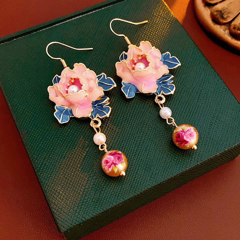 Copper Pearl Drop Earrings Mixed Color Copper Crafted Elegant Floral Pearl Drop Earrings - Perfect for Everyday Chic & Special Occasions for Women