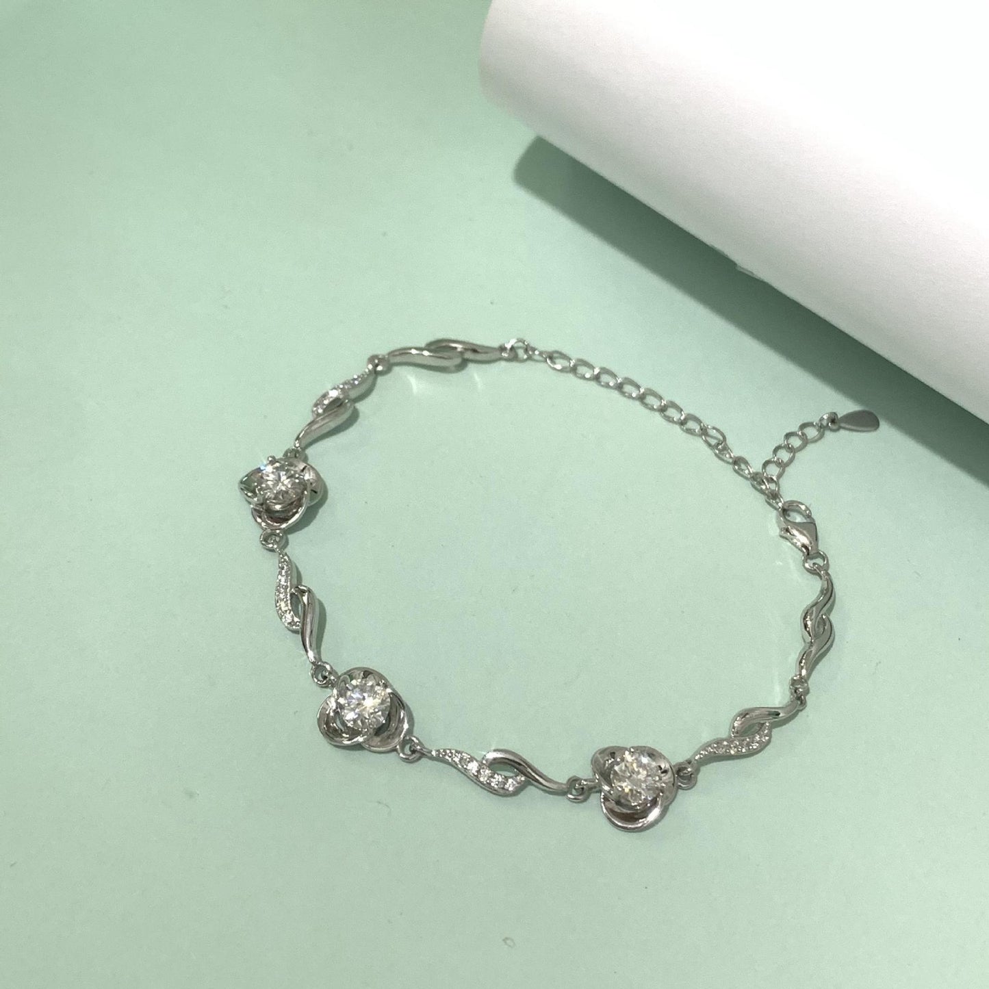 Moissanite Clover Ocean Heart Bracelet Girls S925 Sterling Silvery Fashion Temperament Rose Design Light Luxury