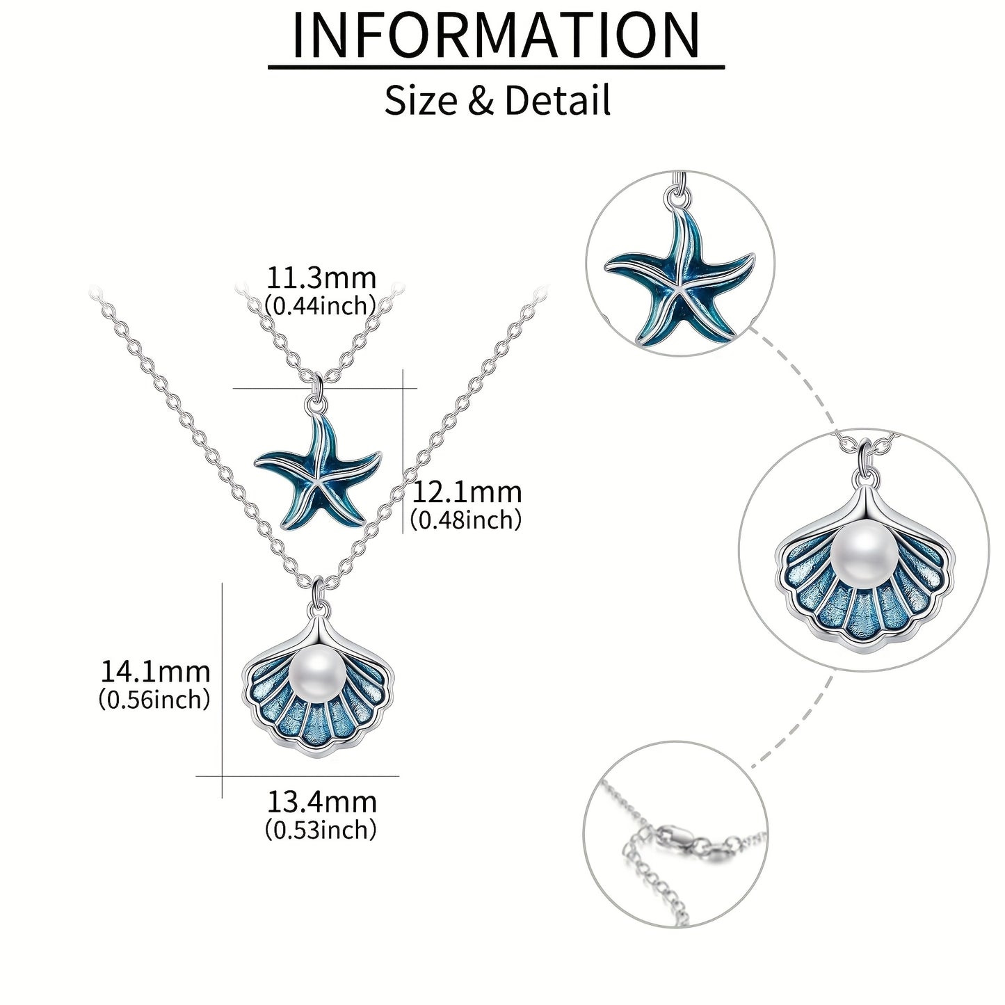 Shell Starfish Layered Necklace 925 Sterling Silver Pearl Seashell Starfish Double Layering Pendant Necklaces Ocean Jewelry for Women