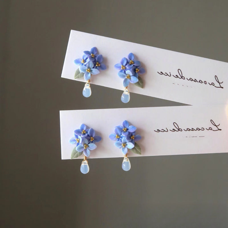 New frsh blu gradient flower small and fres earrings 2025 niche new s' gifts earrings and ear clips fr women
