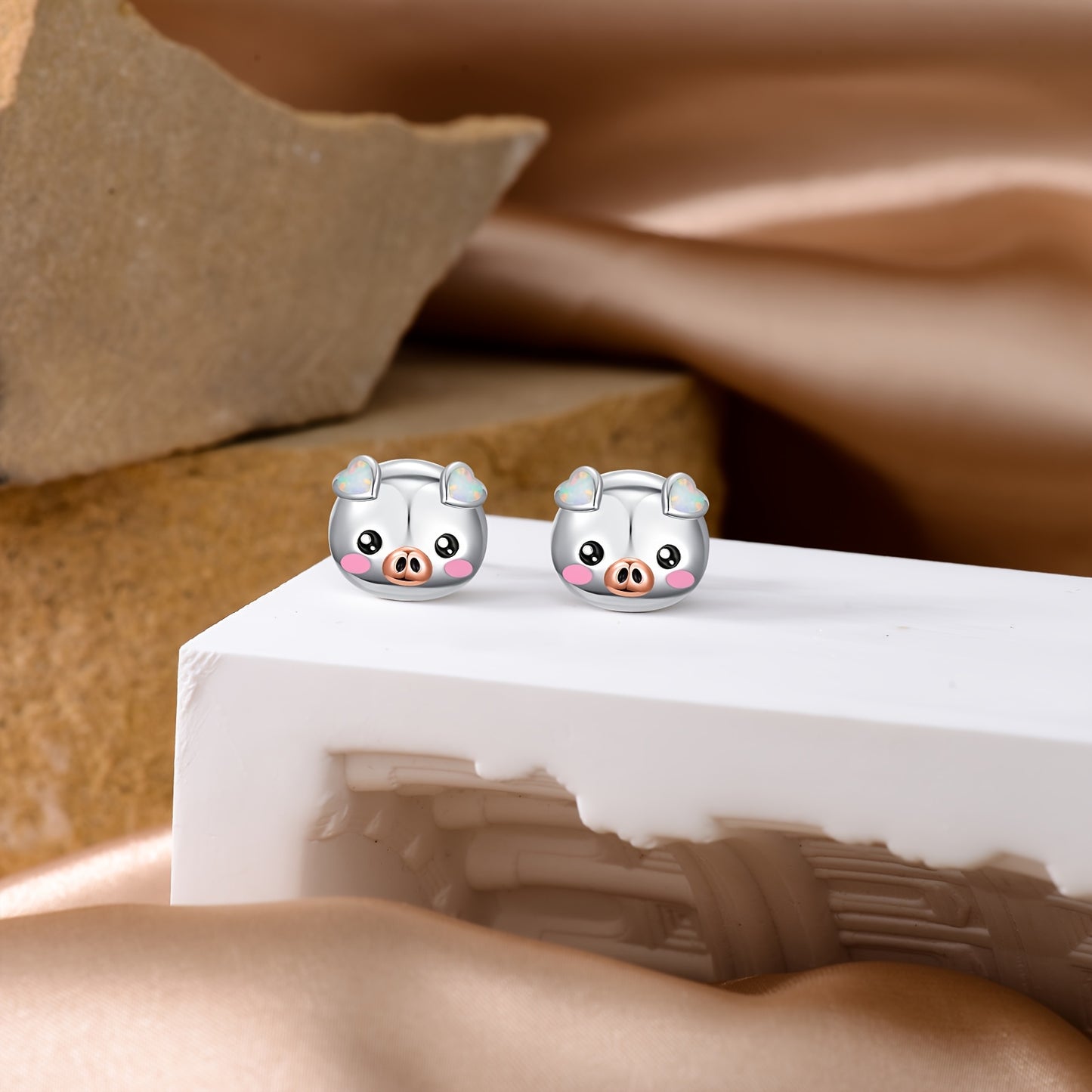 Pig Earrings For Women 925 Sterling Silvery Synthetic Opal Cute Pig Stud Earrings Jewellery Birthday Gifts