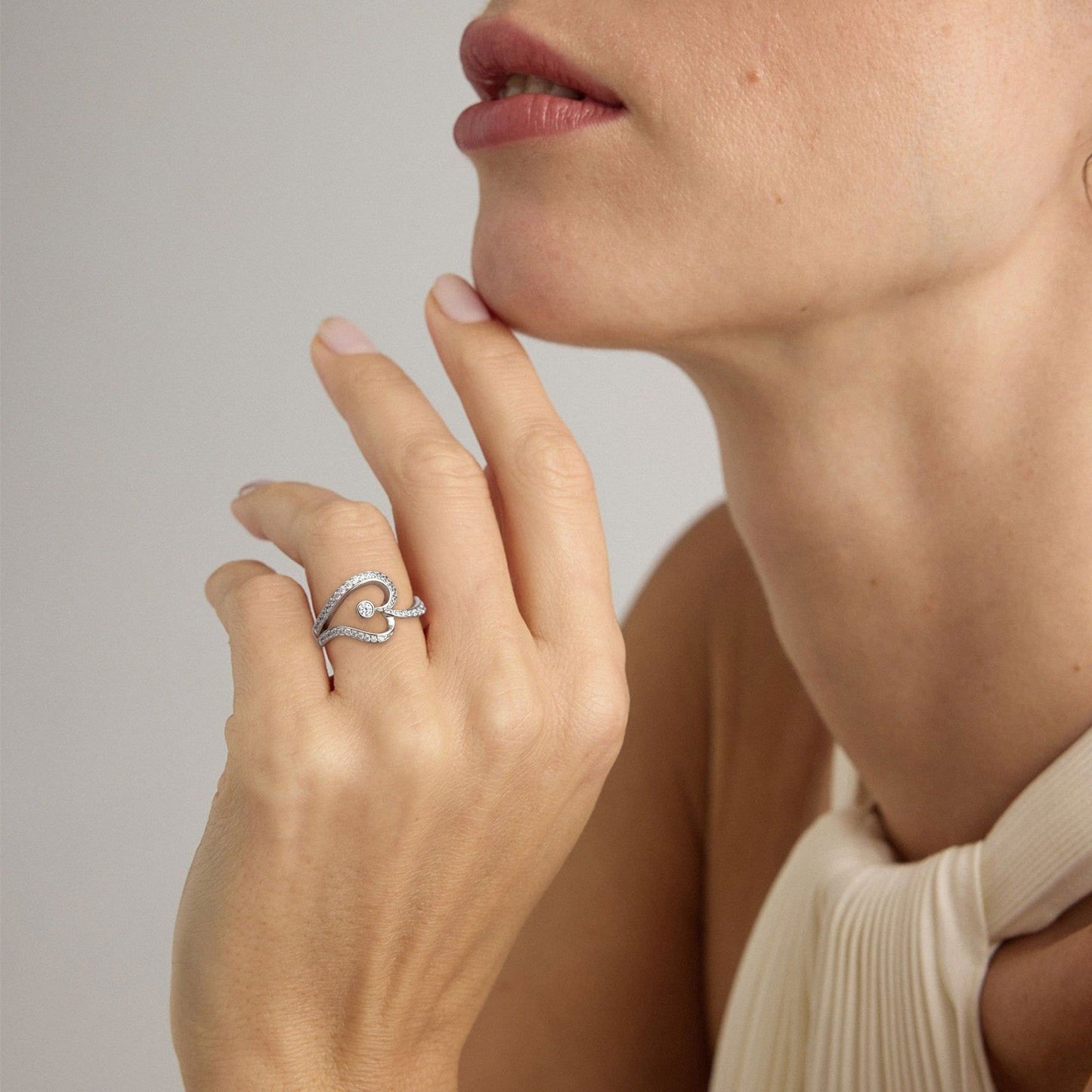 Lab Grown Moissanite Heart Promise Ring for Women 1\u002F14 Carat D Color VVS Clarity 18K Golden Plated 925 Sterling Silver Love Statement Ring