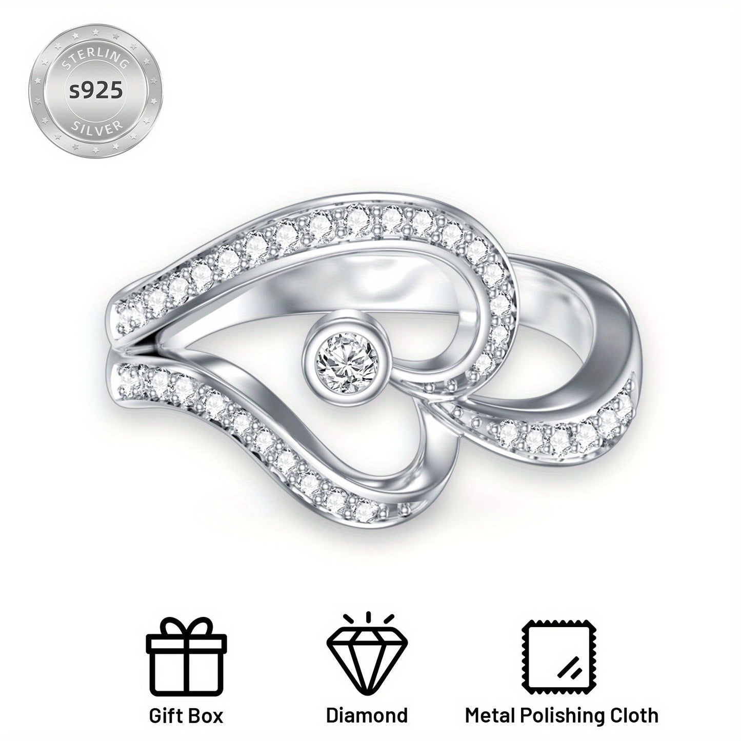 Lab Grown Moissanite Heart Promise Ring for Women 1\u002F14 Carat D Color VVS Clarity 18K Golden Plated 925 Sterling Silver Love Statement Ring