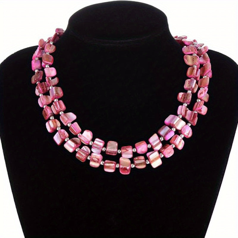 4pcs Retro Bohemian Handmade Two-Tone Shell Beaded Necklace, Bracelet And Earring Set. Creative And Colorful Options, Suitable for Ladies' Accessories for Parties And Festivals.