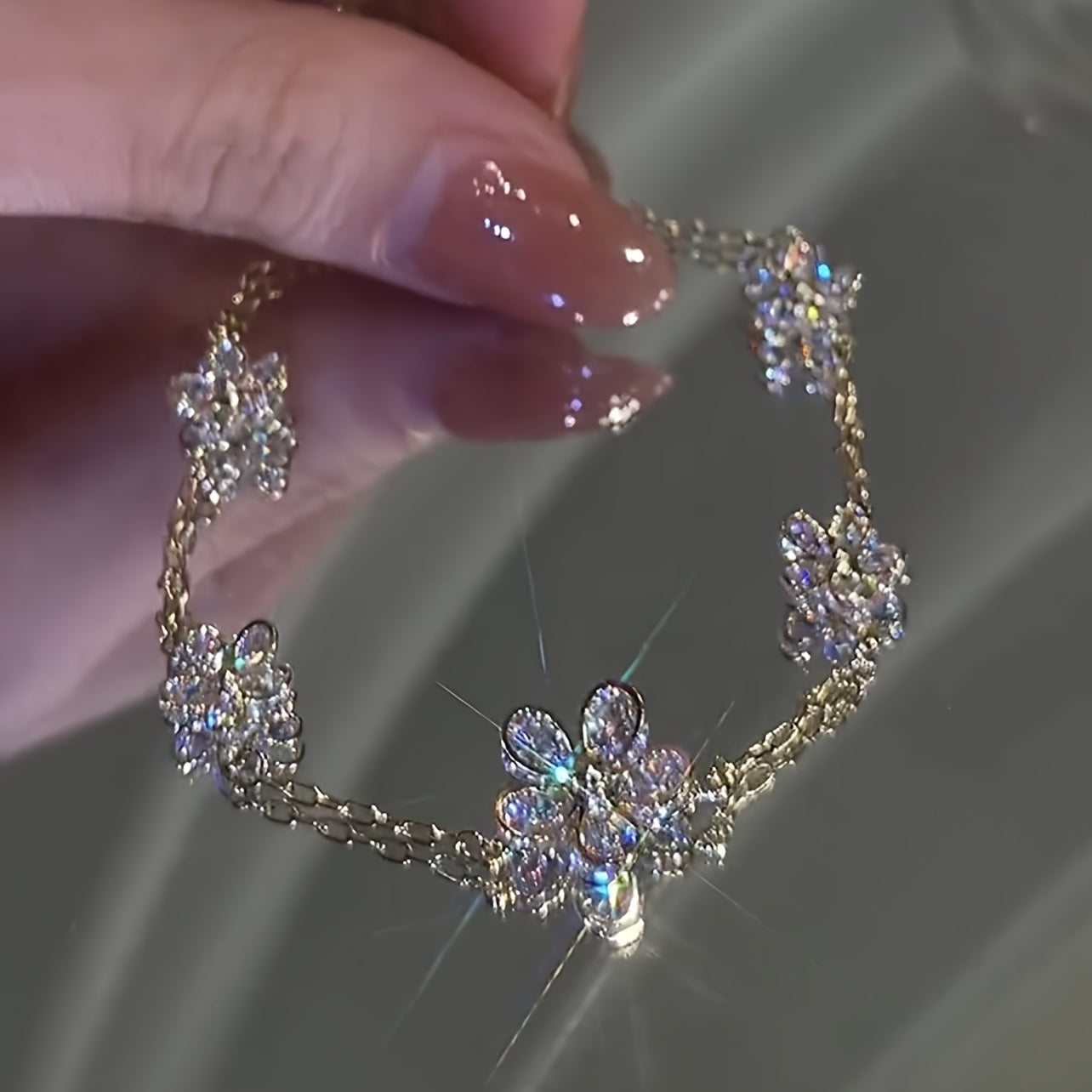 Elegant Cubic Zirconia Flower Bracelet - Sparkling Multicolor Gemstone Design, Durable Copper Alloy, Perfect for Casual Attire, Parties & Special Occasions, Flower Bracelet