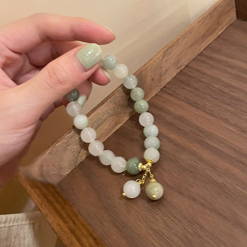 Elegant for Lotus Pendant Bracelet with Geometric Beads – Stylish Zinc Alloy Hand Ornament for Women, Perfect Gift for Girlfriend or Couple, Green and White Beads with Golden Accents, Casual Attire or Vacation Style