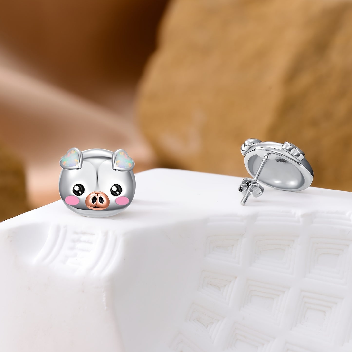 Pig Earrings For Women 925 Sterling Silvery Synthetic Opal Cute Pig Stud Earrings Jewellery Birthday Gifts
