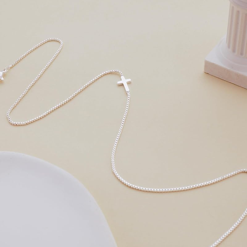 Cross Necklace for Women Silvery Plated Dainty Small Cross Pendant Choker Simple Trendy Cute Cross Charm Chain Necklace Faith Jewelry Religious Minimalist Gift