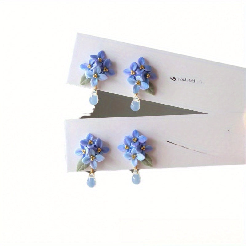 New frsh blu gradient flower small and fres earrings 2025 niche new s' gifts earrings and ear clips fr women