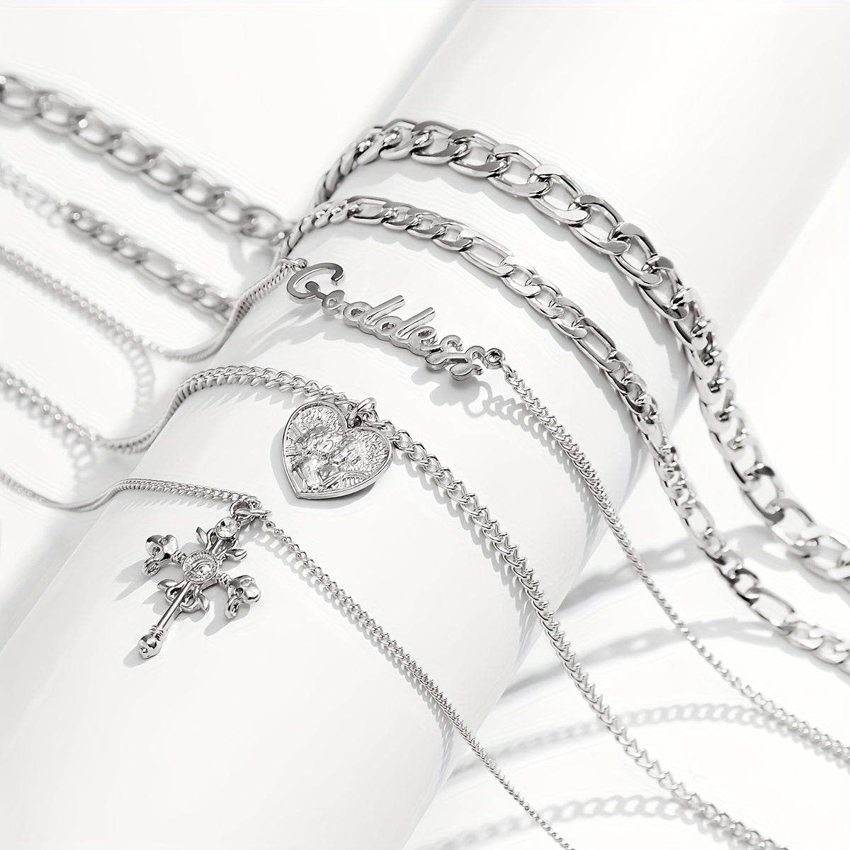 Set Of 5 Trendy Heart Cross Letter Pendants With Golden Chain For Women, Perfect For Parties And Dates As A Gift